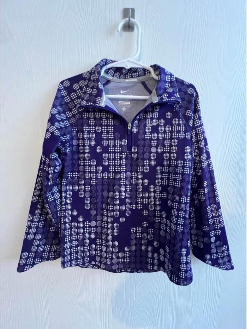 Nike Running Dri-FIT Quarter Zip Pullover Purple Geometric Dot Print Womens XS